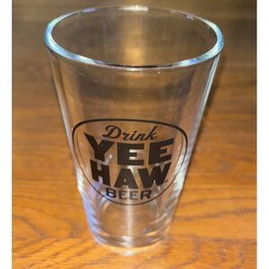 Rare DRINK YEE HAW Brewing Company‎ BEER Black Logo 16oz PINT GLASS 5¾" Tall